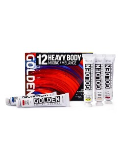 Sada akrylových barev Golden Heavy Body - Mixing Set, 12 x 22 ml + 1 x 59 ml glazing medium