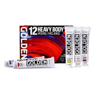 Sada akrylových barev Golden Heavy Body - Mixing Set, 12 x 22 ml + 1 x 59 ml glazing medium