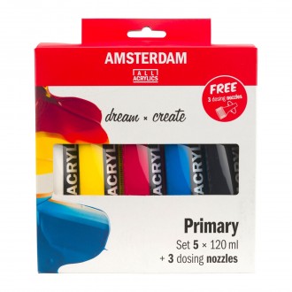 AMSTERDAM sada akrylových barev Standard Series základní barvy, 5x120ml + trysky