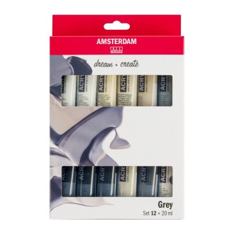 AMSTERDAM sada akrylových barev Standard 12x20ml, šedé odstíny