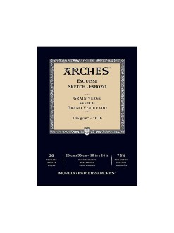 Arches Laid, lepený skicák na suché techniky, 26x36 cm, 20 listů, 105g