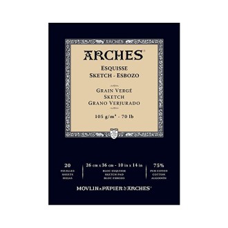 Arches Laid, lepený skicák na suché techniky, 26x36 cm, 20 listů, 105g