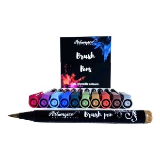 Artmagico - sada akrylových fixů Brush Pen, metalické, 10 ks