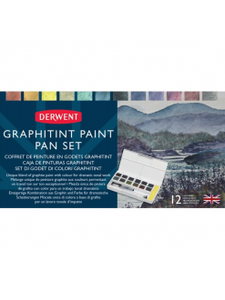 Derwent Graphitint paint pan set směs grafitu s barvou 12 půl panviček