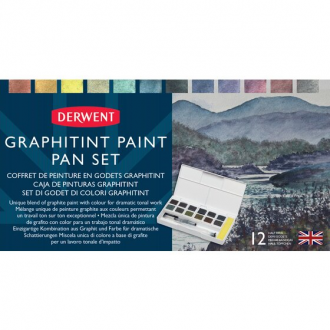 Derwent Graphitint paint pan set směs grafitu s barvou 12 půl panviček