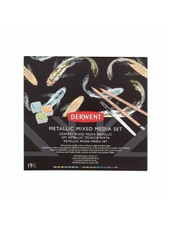 Derwent Metallic Mixed Media set, tužky + půlpánvičky, metalické barvy