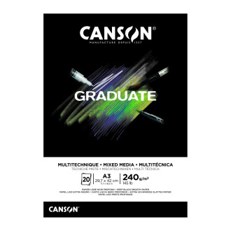 Skicák lepený Canson Graduate, černý papír, 20 listů, 240g/m², 