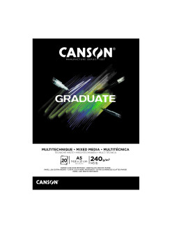 Skicák lepený Canson Graduate, černý papír, 20 listů, 240g/m², 