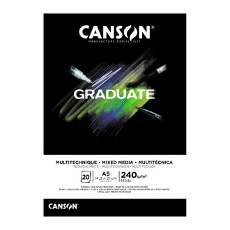 Skicák lepený Canson Graduate, černý papír, 20 listů, 240g/m², 
