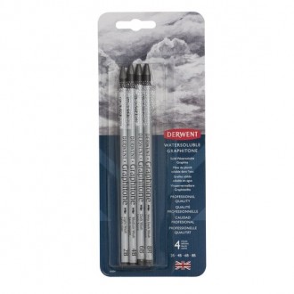 Derwent Graphitone Watersoluble - vodou rozpustný grafit - 4 ks
