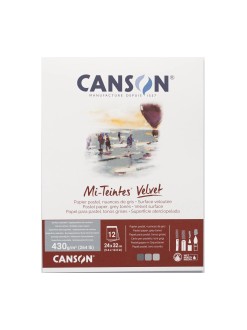 Skicák na pastel Canson VELVET 24 x 31 cm, 12 listů, 430 g, šedé tóny /grey tones