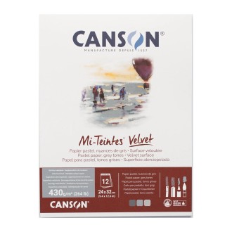 Skicák na pastel Canson VELVET 24 x 31 cm, 12 listů, 430 g, šedé tóny /grey tones