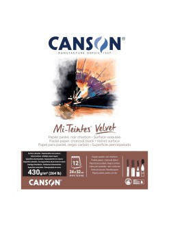 Skicák na pastel Canson VELVET 24 x 31 cm, 12 listů, 430 g, černá / charcoal black