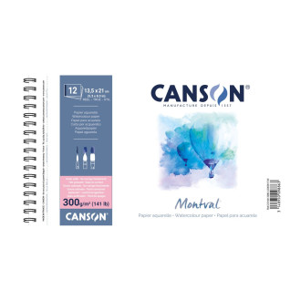 Canson Montval 13,5 x 21 cm, 12 listů, 300g/m, za tepla lisovaný, kroužková vazba