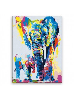 Malování podle čísel - Barevná slonice se slůnětem - 30x40 cm