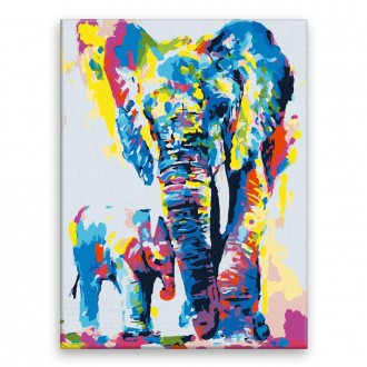 Malování podle čísel - Barevná slonice se slůnětem - 30x40 cm