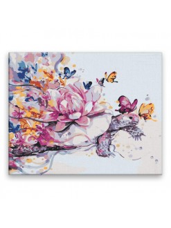 Malování podle čísel - Želva, motýl a květ - 40x50 cm