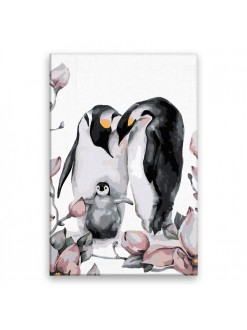 Malování podle čísel - Rodinka tučňáků - 60x40 cm