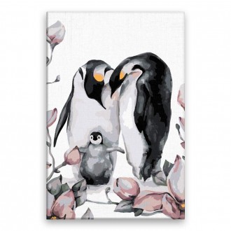 Malování podle čísel - Rodinka tučňáků - 60x40 cm