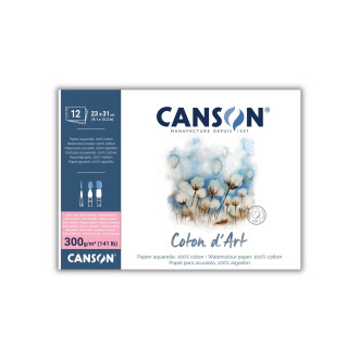 Akvarelový skicák Canson Coton d’Art, 100% bavlna, za tepla lisovaný, lepený, 23 x 31 cm