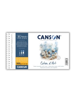 Canson Coton d’Art, 100% bavlna, za studena lisovaný, 13,5 x 21 cm, 12 listů, 300g/m, kroužková vazba