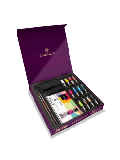 Magnetický dárkový box kvašových barev Sennelier, tuby 12 x 10ml, štětec, paletka