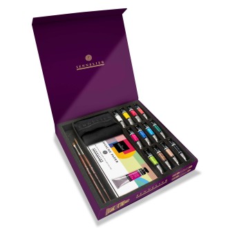 Magnetický dárkový box kvašových barev Sennelier, tuby 12 x 10ml, štětec, paletka
