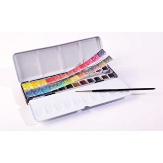 Sennelier sada akvarelových barev v plech. krabičce, 24 půlpánviček