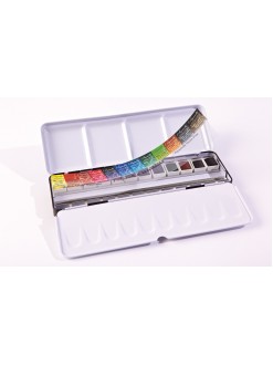 Sennelier sada akvarelových barev v plech. krabičce, 12 půlpánviček