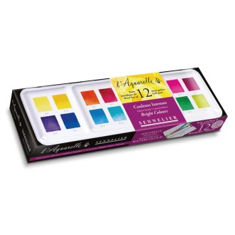 Sennelier sada akvarelových barev v plech. krabičce, 12 půlpánviček, intenzivní odstíny