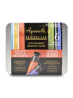 Sennelier sada iridescentních akvarelových barev v plech. krabičce, tuby 6 x 10 ml, pastel/metalické