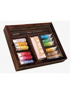 Sennelier sada akvarelových barev v dřevěném boxu, 12x10ml + příslušenství