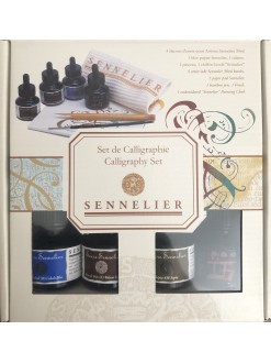 Sennelier kaligrafická sada 4 x ink. barva, skicák, pero, štětec, utěrka