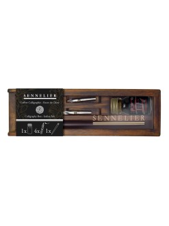 Sennelier kaligrafická sada - 1x inkoust (10ml) + násadka + 4 špičky v dřevené kazetě