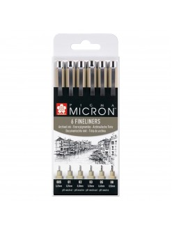 Sakura Pigma Micron Black sada 6ks (5x liner + 1x brush)