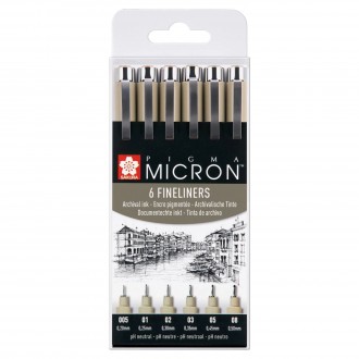 Sakura Pigma Micron Black sada 6ks (5x liner + 1x brush)