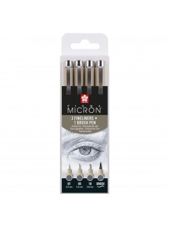 Sakura Pigma Micron 4 ks Cool Gray (3x liner + 1x brush)