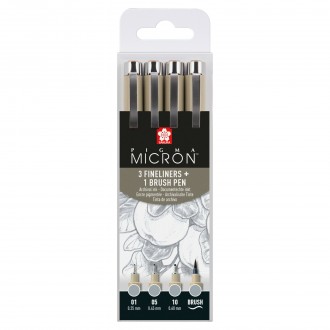 Sakura Pigma Micron 4 ks Light Cool Gray (3x liner + 1x brush)