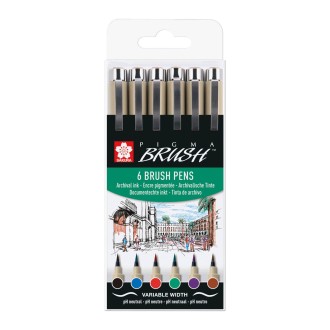 Sada Sakura Pigma Brush 6 ks - různé odstíny, štětečkový hrot