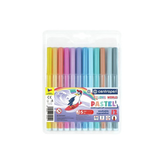 Sada školních fixů Centropen Colour World pastelové barvy, 12 kusů, vypratelné