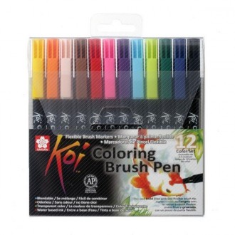 KOI Coloring Brush pen - sada štětečkových akvarelových fixů, 12ks