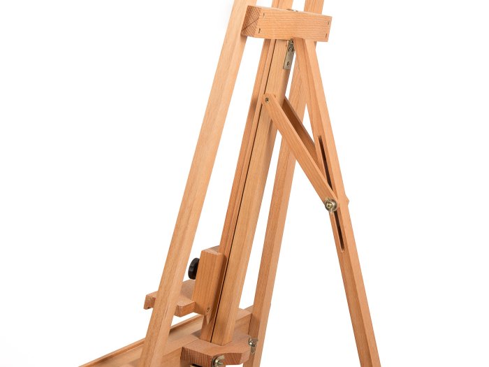 Ateliérový stojan s korýtkem a jezdcem, kovový mechanismus, lakovaný